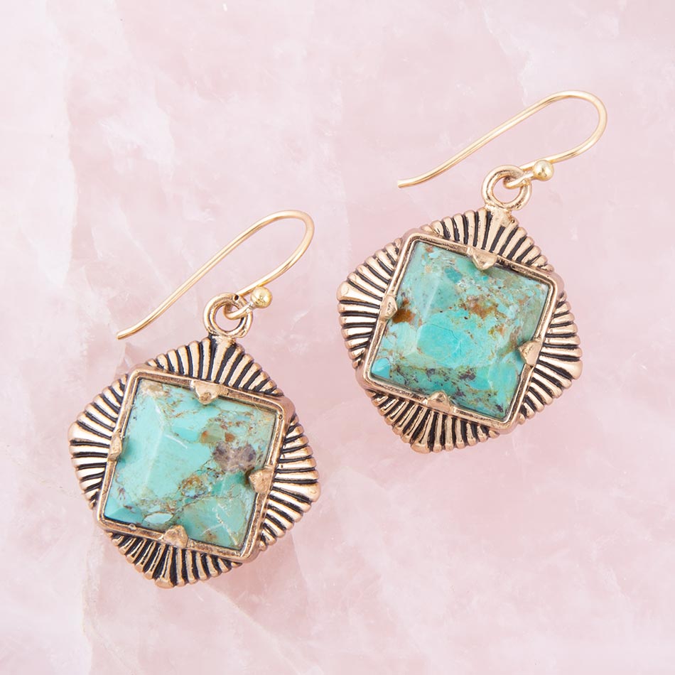 Blue Turquoise Golden Chunky Earrings