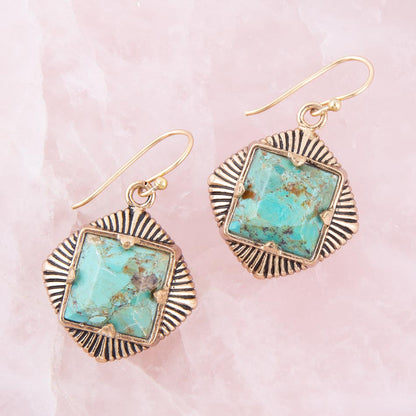 Blue Turquoise Golden Chunky Earrings