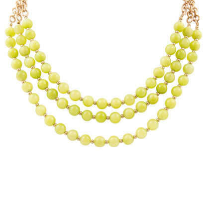 Necklace with green beads on a white background