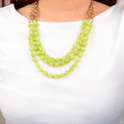 Necklace with green beads on a white background