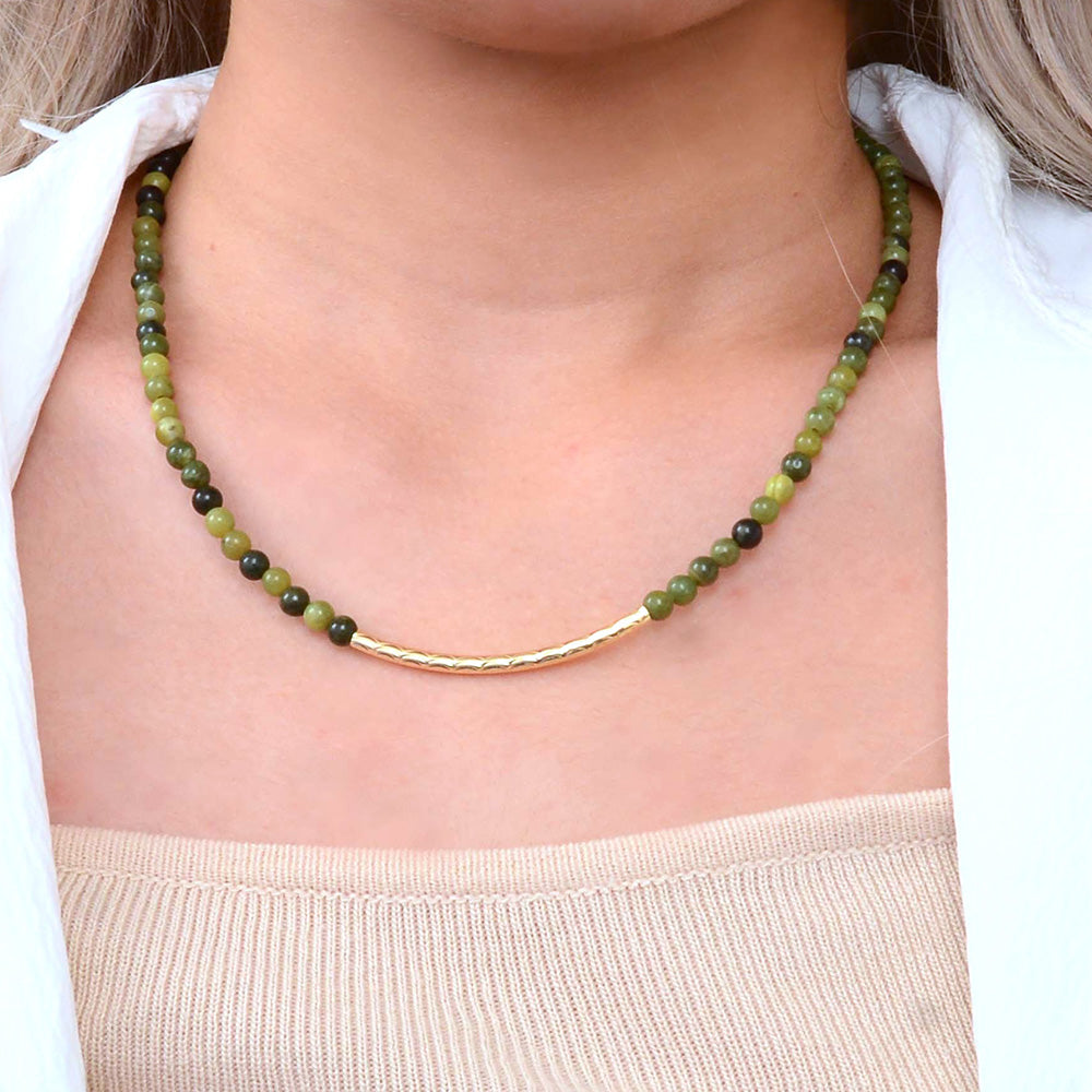 Little Bit Green Jade Golden Bar Necklace