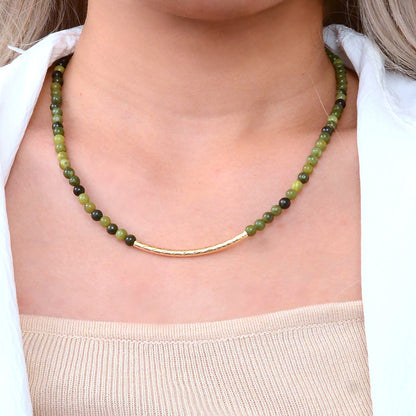Little Bit Green Jade Golden Bar Necklace