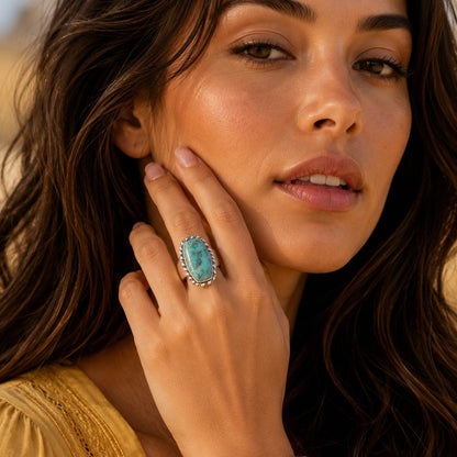 Forged Sky Blue Turquoise Roped Silver Statement Ring