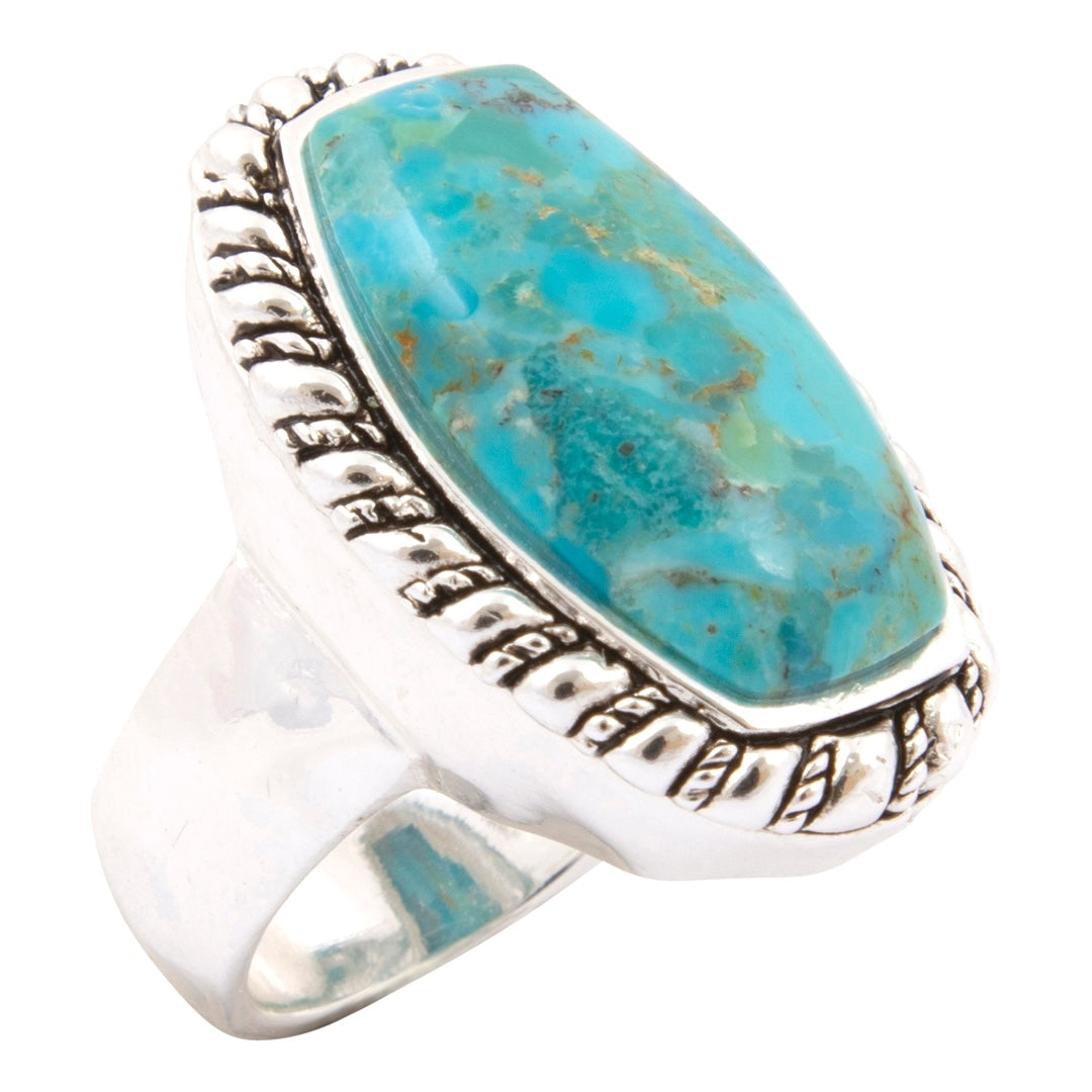 Forged Sky Blue Turquoise Roped Silver Statement Ring