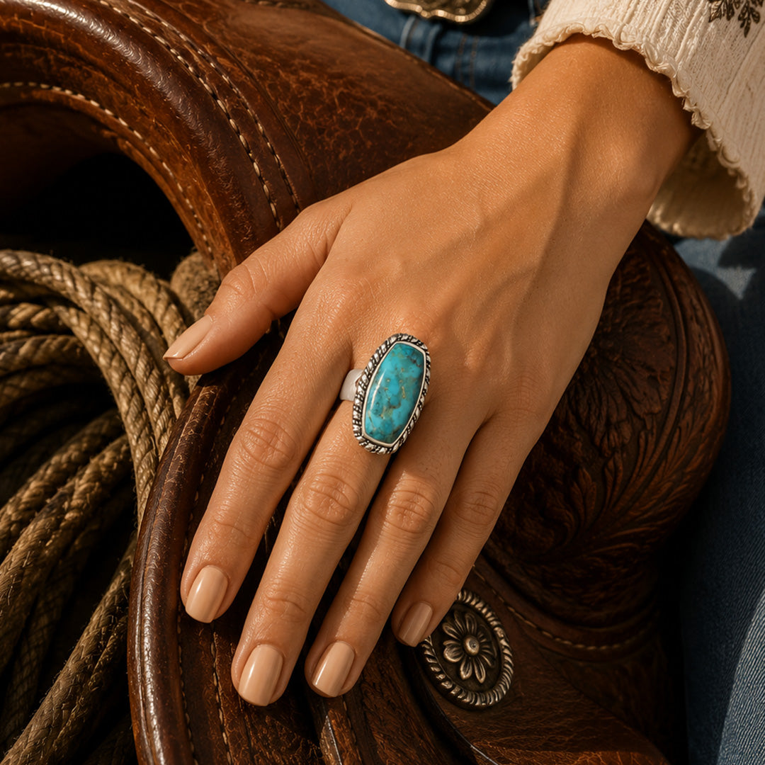 Forged Sky Blue Turquoise Roped Silver Statement Ring