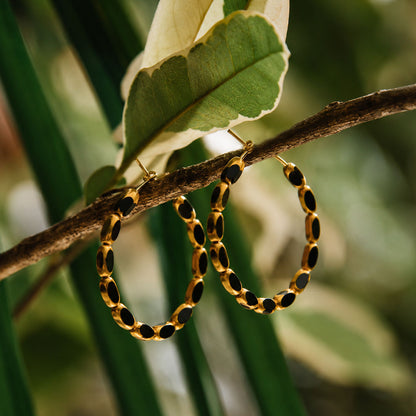 Midnight Luxe Black Onyx Golden Hoop Earrings