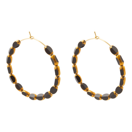 Midnight Luxe Black Onyx Golden Hoop Earrings