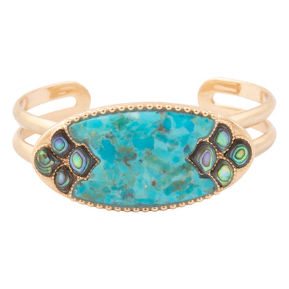 Gilded Blue Turquoise and Abalone Golden Cuff Bracelet