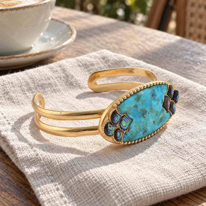 Gilded Blue Turquoise and Abalone Golden Cuff Bracelet