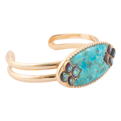 Gilded Blue Turquoise and Abalone Golden Cuff Bracelet