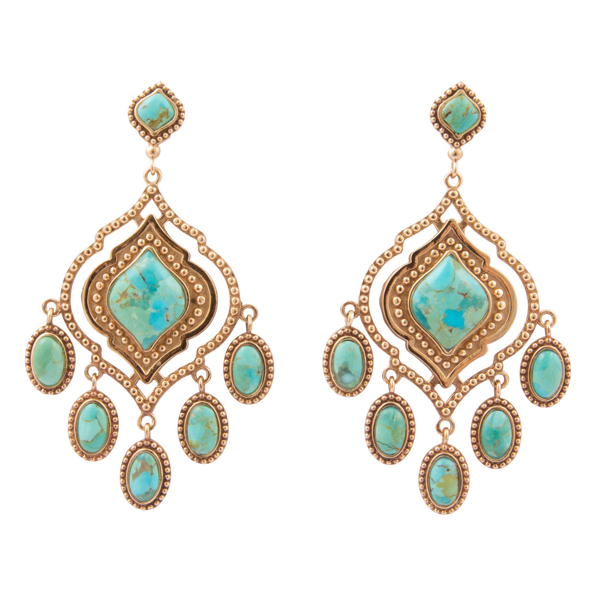 Gilded Blue Turquoise Golden Chandelier Drop Post Earrings