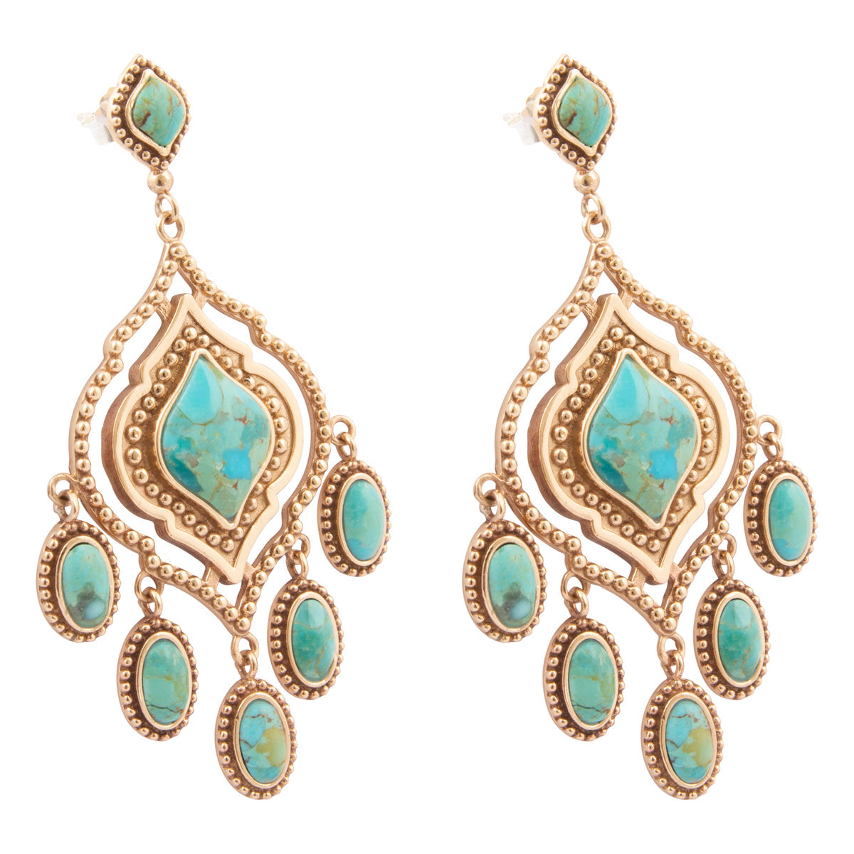Gilded Blue Turquoise Golden Chandelier Drop Post Earrings