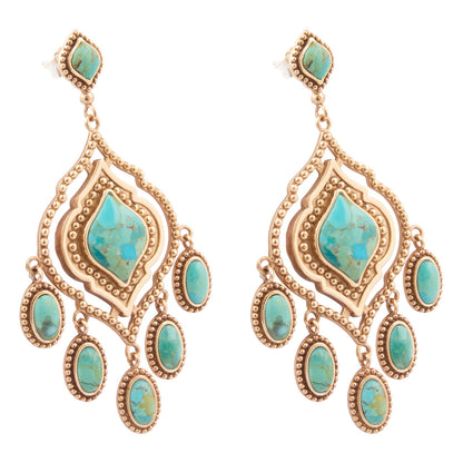Gilded Blue Turquoise Golden Chandelier Drop Post Earrings