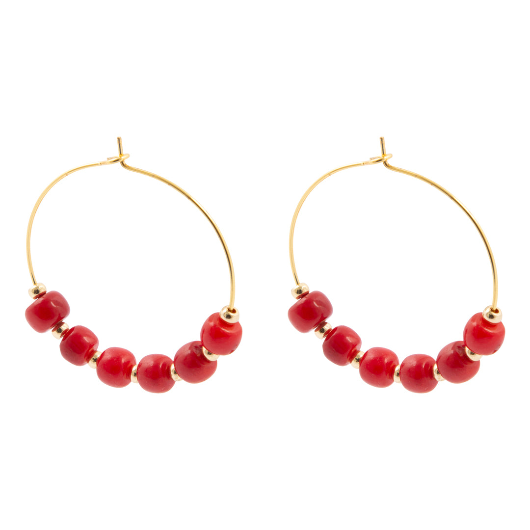 Jubilee Red Coral Golden Hoop Earrings