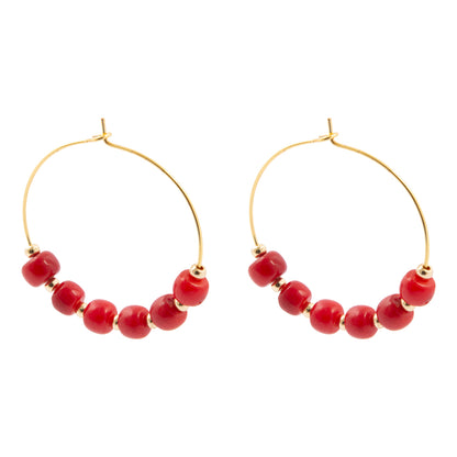 Jubilee Red Coral Golden Hoop Earrings