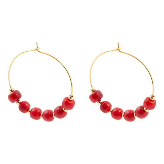 Jubilee Red Coral Golden Hoop Earrings