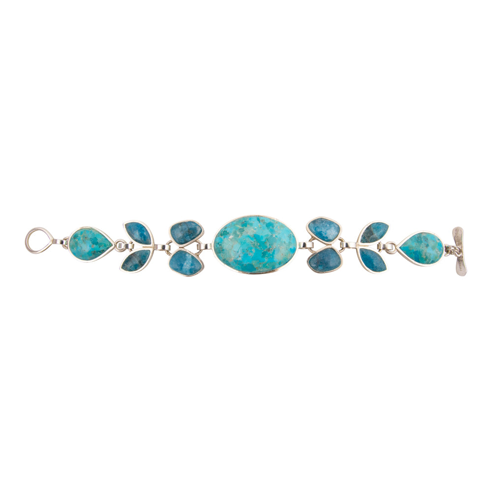 Petals of Teal Apatite and Blue Turquoise Sterling Statement Bracelet