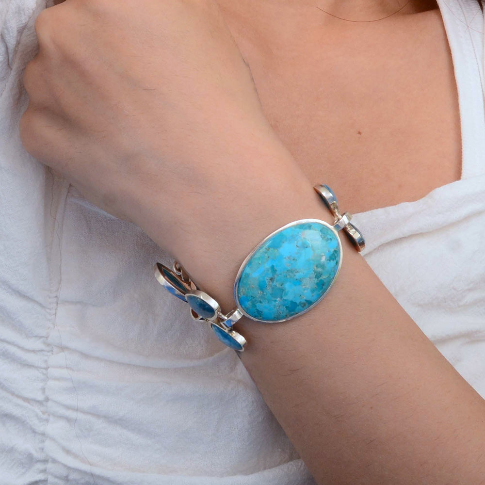 Petals of Teal Apatite and Blue Turquoise Sterling Statement Bracelet