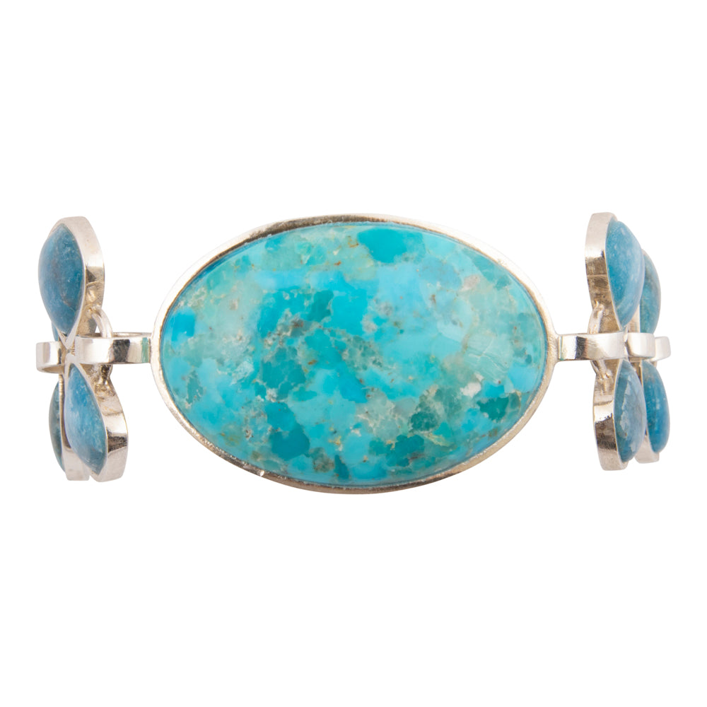 Petals of Teal Apatite and Blue Turquoise Sterling Statement Bracelet