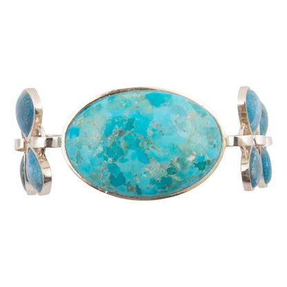 Petals of Teal Apatite and Blue Turquoise Sterling Statement Bracelet
