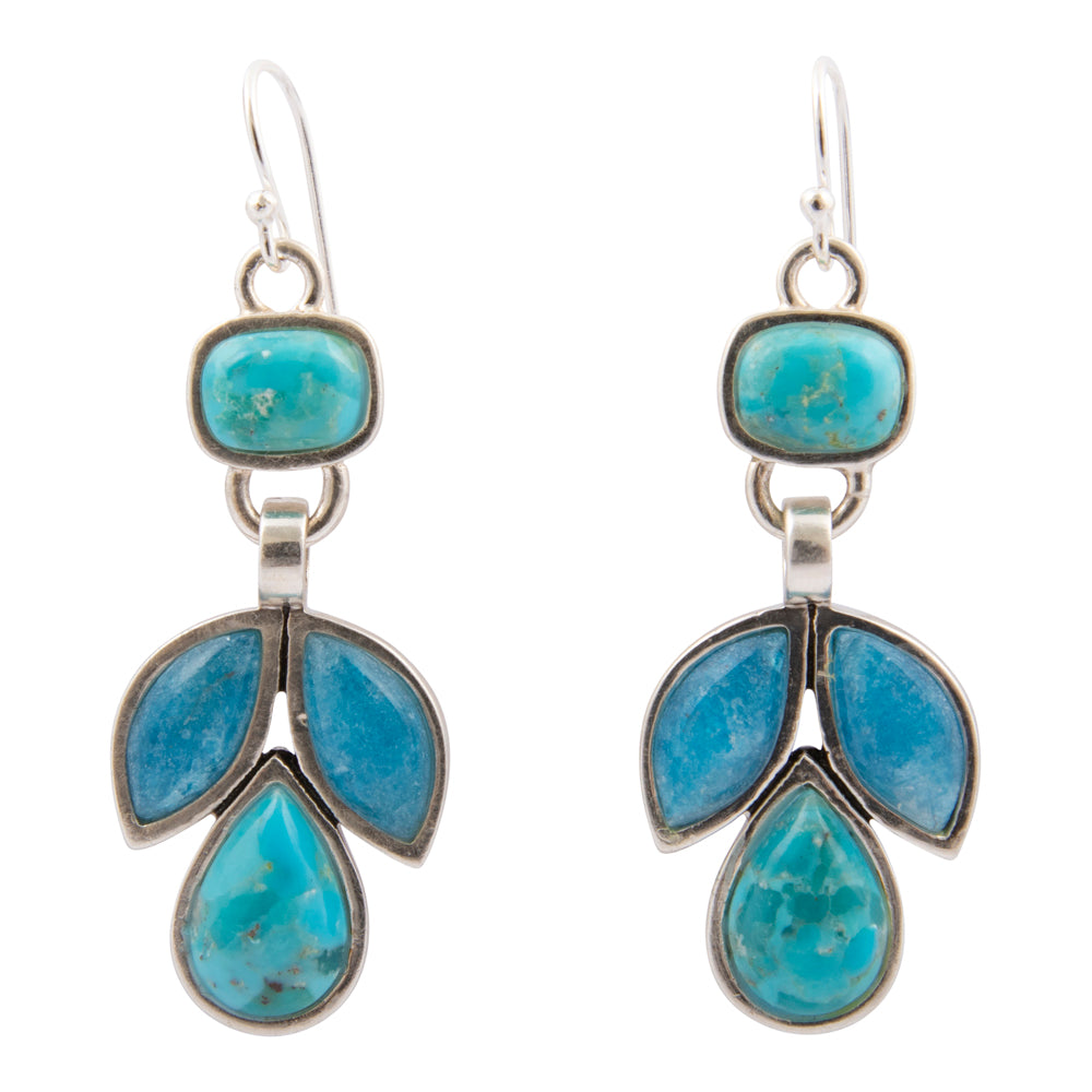 Petals of Teal Apatite and Blue Turquoise Sterling Drop Earrings