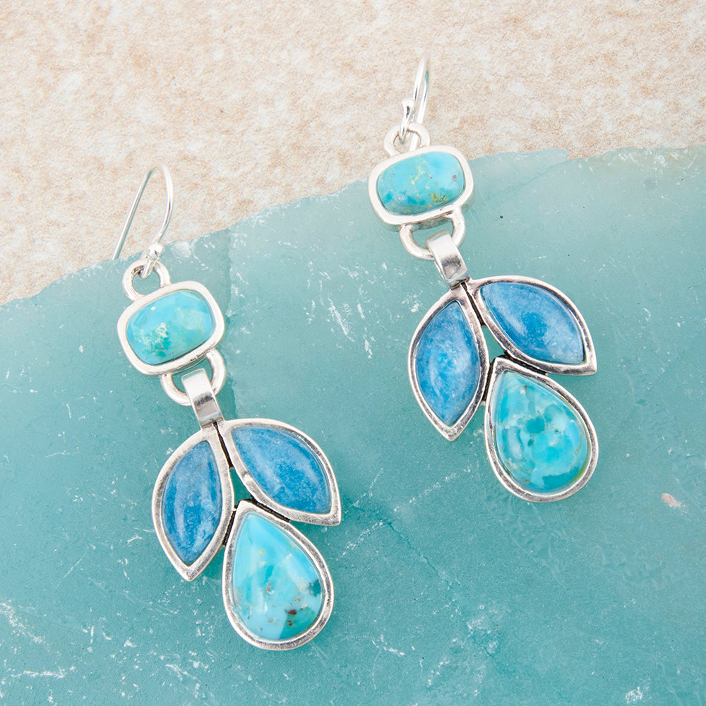 Petals of Teal Apatite and Blue Turquoise Sterling Drop Earrings