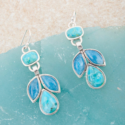 Petals of Teal Apatite and Blue Turquoise Sterling Drop Earrings