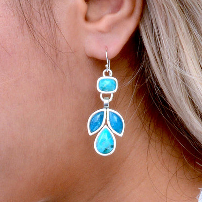 Petals of Teal Apatite and Blue Turquoise Sterling Drop Earrings