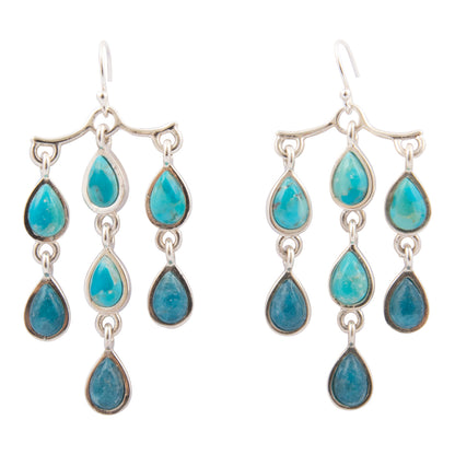 Ombre Blue Turquoise and Teal Apatite Drop Sterling Silver Earrings