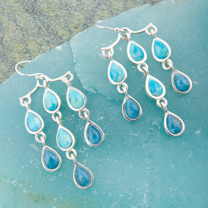 Ombre Blue Turquoise and Teal Apatite Drop Sterling Silver Earrings