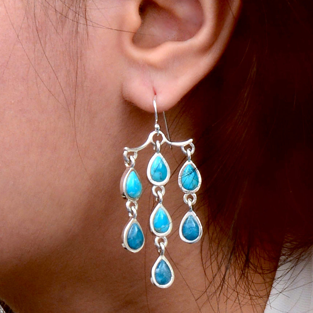 Ombre Blue Turquoise and Teal Apatite Drop Sterling Silver Earrings