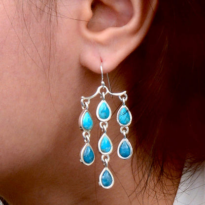 Ombre Blue Turquoise and Teal Apatite Drop Sterling Silver Earrings