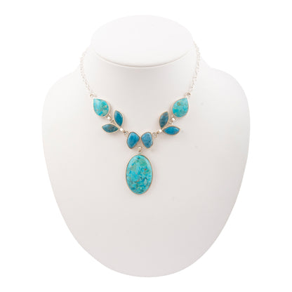 Petals of Teal Apatite and Turquoise Silver Statement Necklace