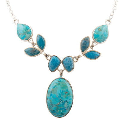 Petals of Teal Apatite and Turquoise Silver Statement Necklace