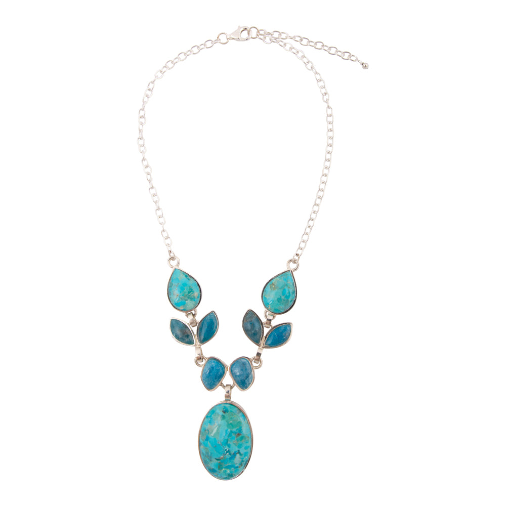 Petals of Teal Apatite and Turquoise Silver Statement Necklace
