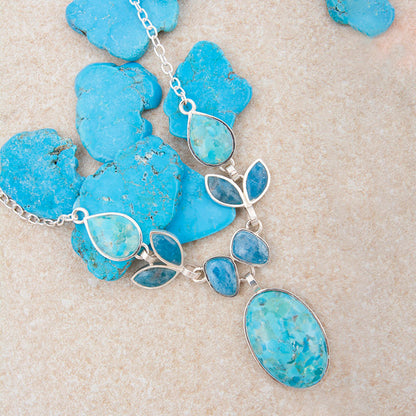 Petals of Teal Apatite and Turquoise Silver Statement Necklace