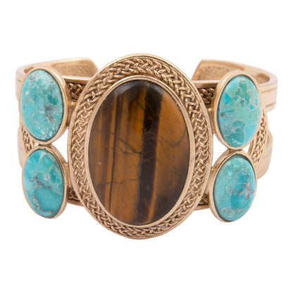 Brown Tiger's Eye Ovation Golden Cuff Bracelet