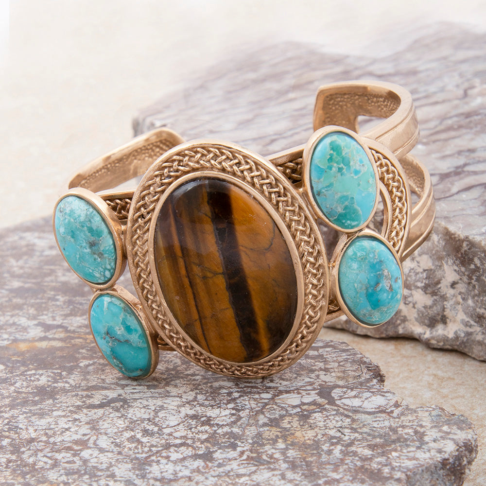 Brown Tiger's Eye Ovation Golden Cuff Bracelet