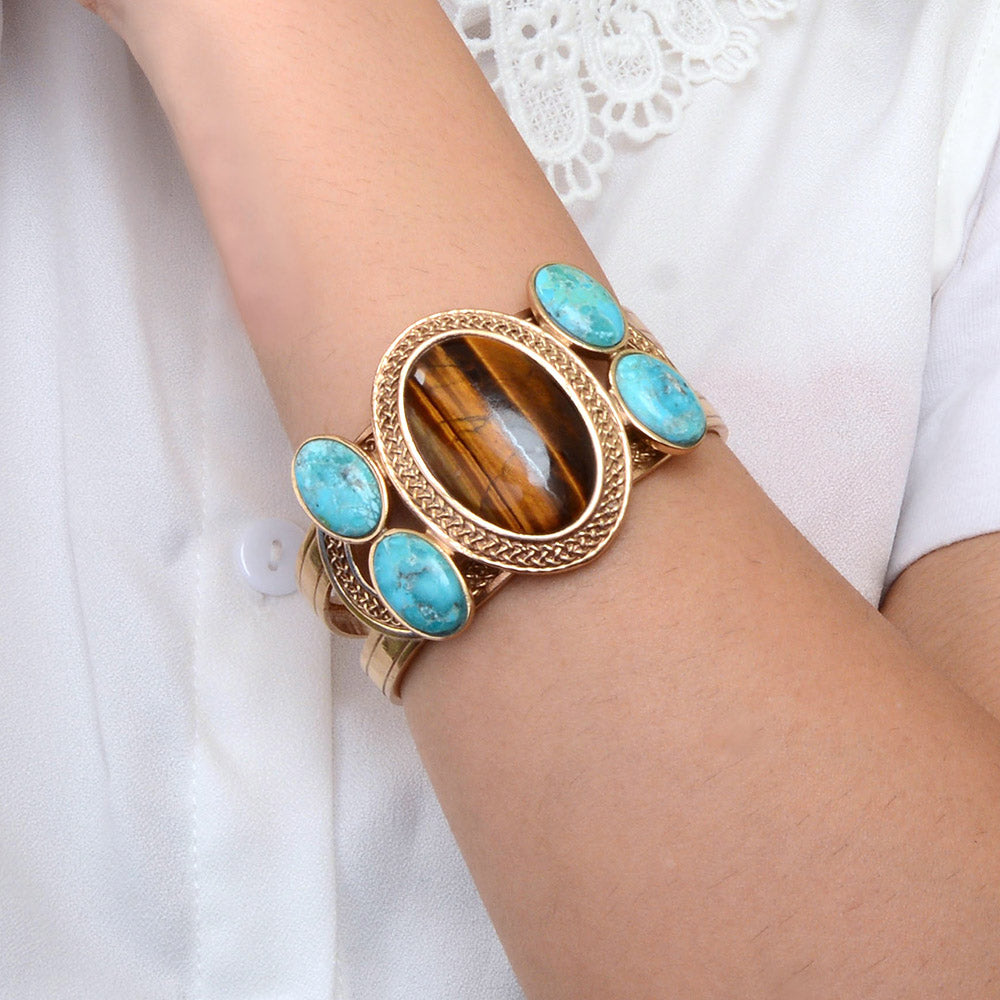 Brown Tiger's Eye Ovation Golden Cuff Bracelet
