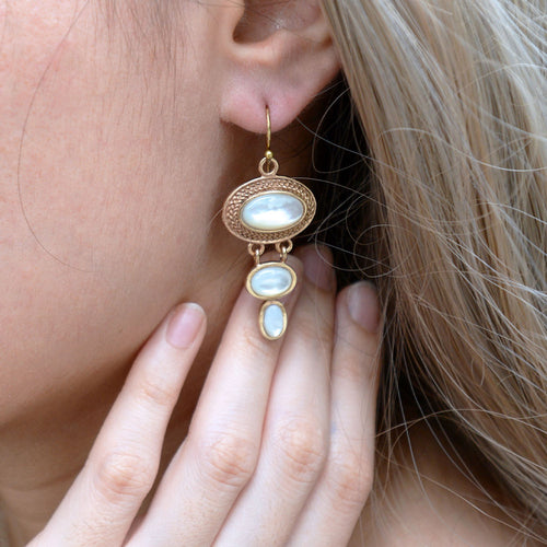 White Mother of Pearl Ovation Golden Drop Earrings