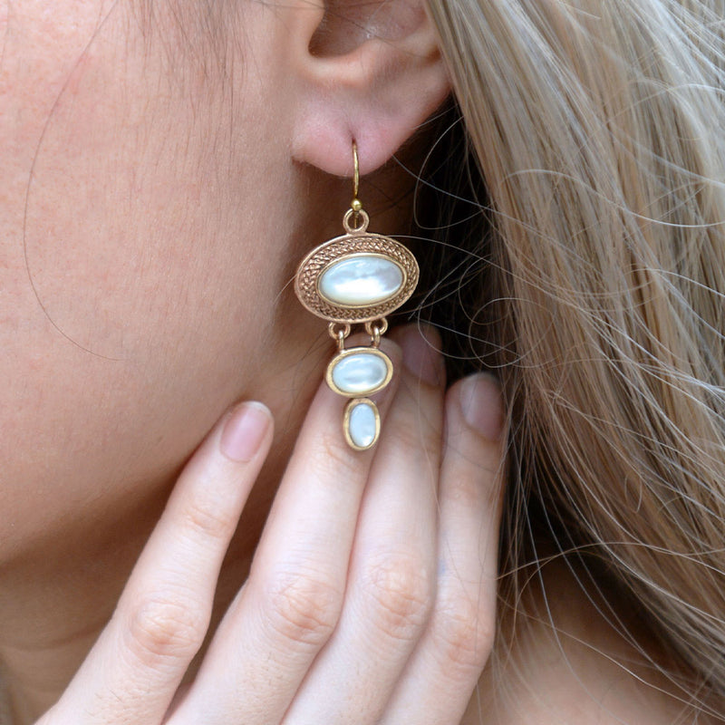 White Mother of Pearl Ovation Golden Drop Earrings