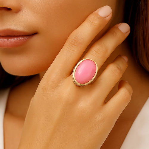 Ovation Pink Jade Golden Statement Ring