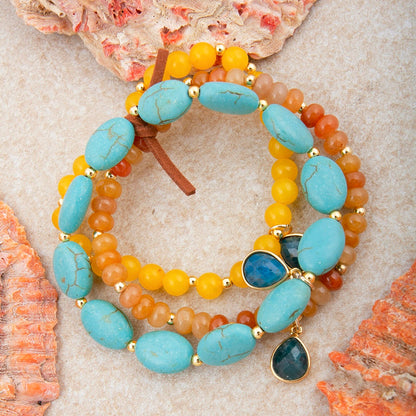 Patagonia Blue Brown Turquoise Golden Stretch Bracelet Set