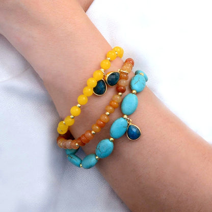 Patagonia Blue Brown Turquoise Golden Stretch Bracelet Set