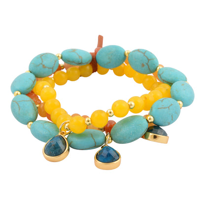 Patagonia Blue Brown Turquoise Golden Stretch Bracelet Set