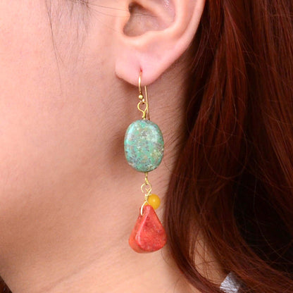 Red Coral and Magnesite Golden Drop Earrings