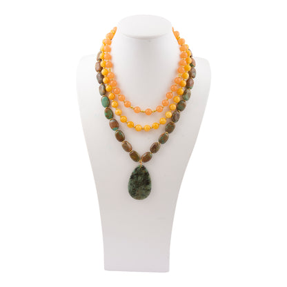 Green Chrysocolla Pendant Golden Necklace