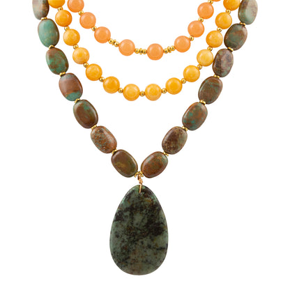 Green Chrysocolla Pendant Golden Necklace