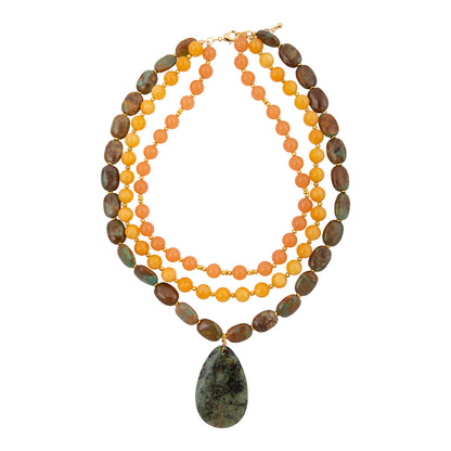 Green Chrysocolla Pendant Golden Necklace