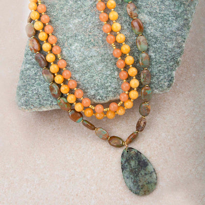 Green Chrysocolla Pendant Golden Necklace